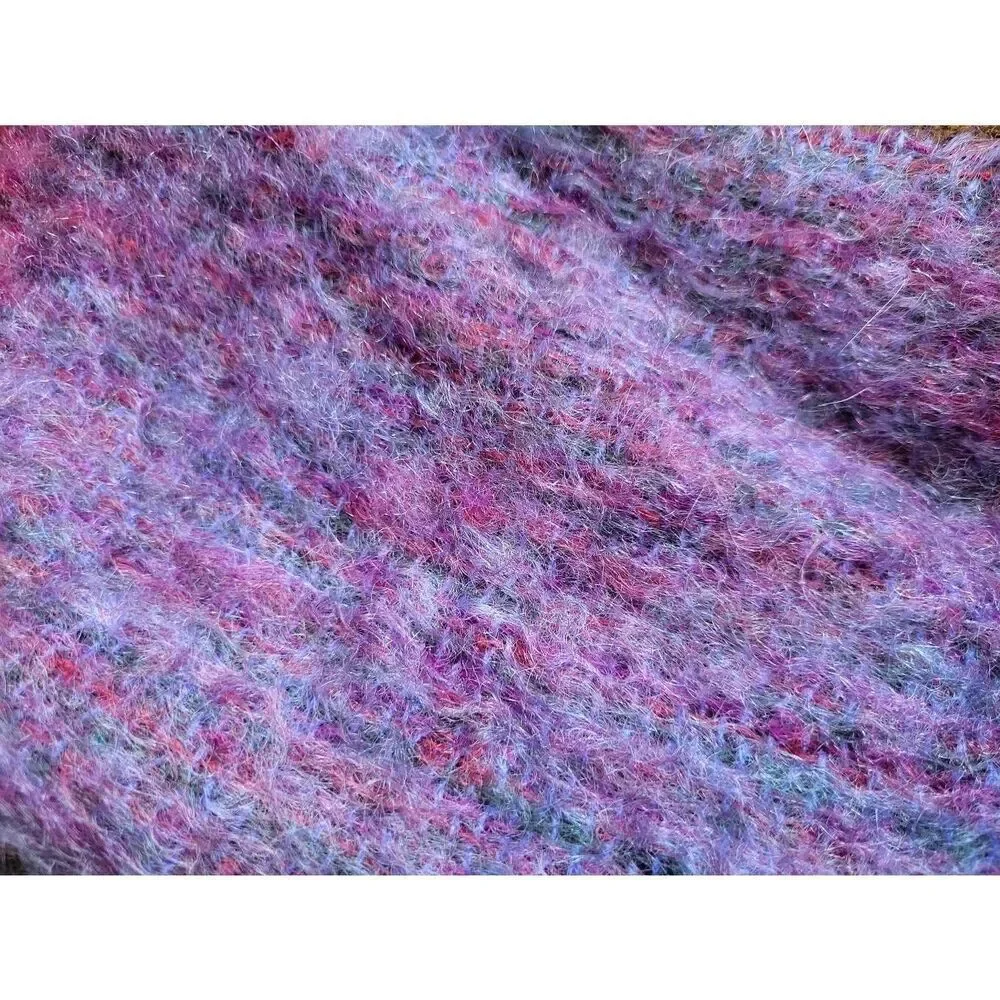 Donegal Design Scarf Purple Wool Mohair Fringe Colorblock Colorful Warm Cozy